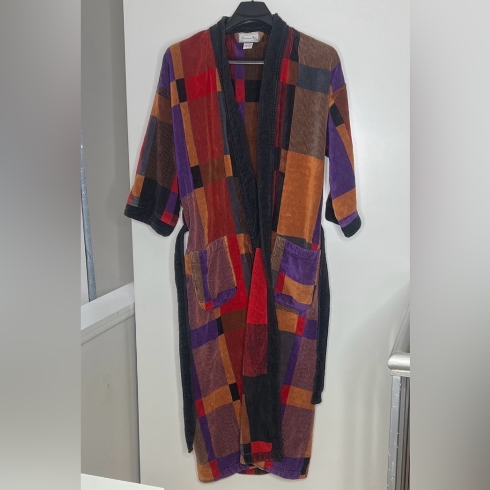 Christian Dior Le Connaisseur One Size Multicolor Geometric Cotton Terry Robe